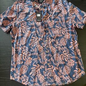 Rails Men's Blue and Pink Tropical Print Shirt